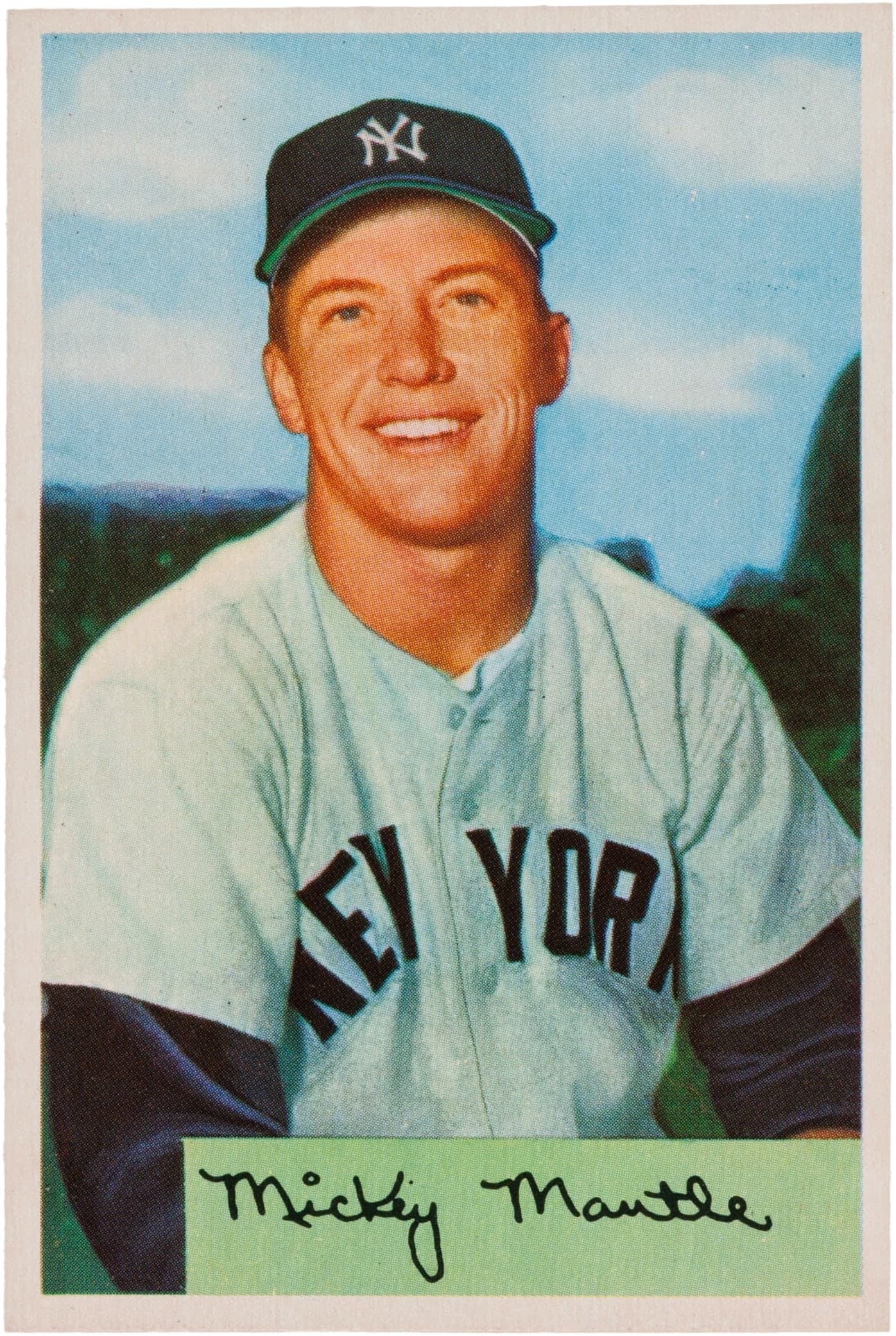 Black-and-white photograph of a man in a pinstriped baseball uniform and cap, holding a bat across his shoulders, standing on a baseball field.