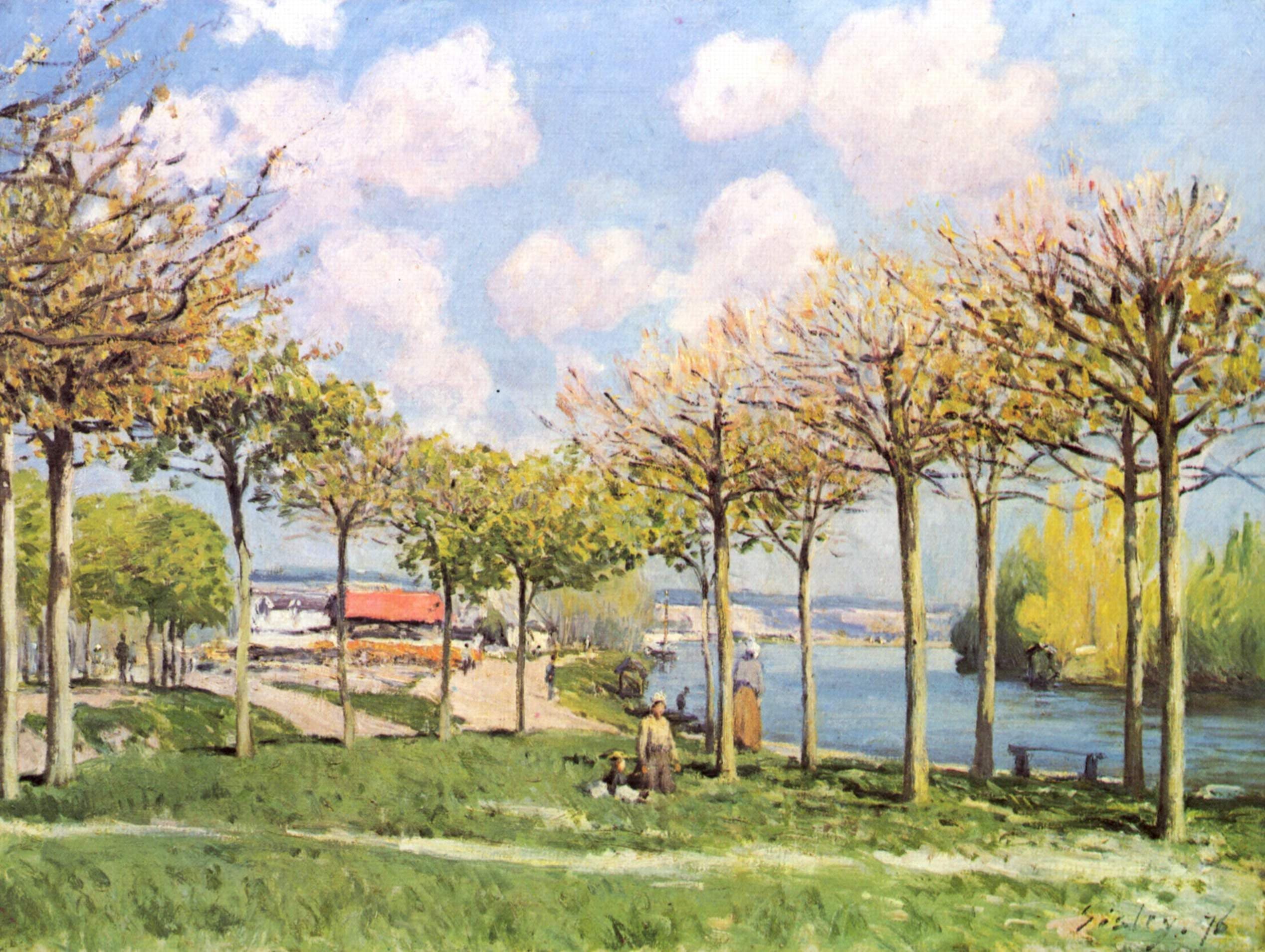 A horizontal landscape painting showing a section of the Seine near Bougival.