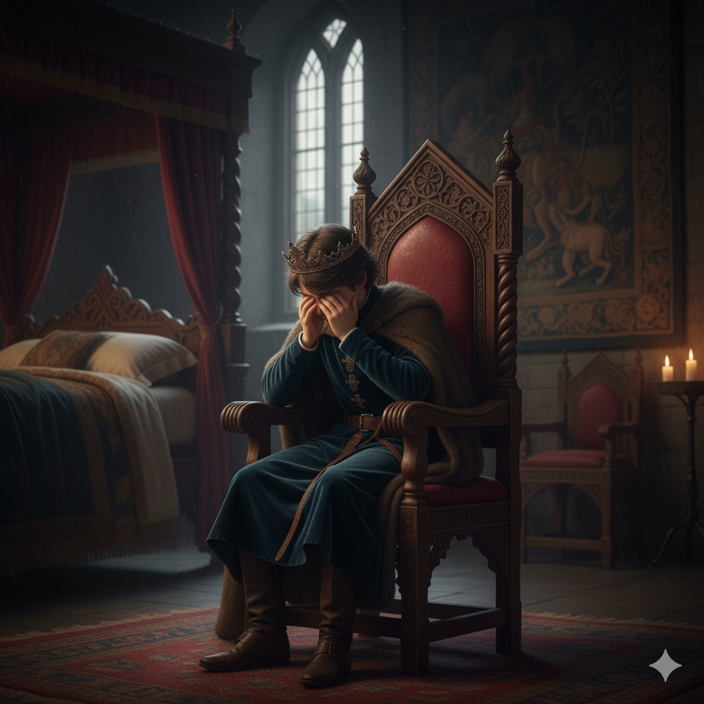 Young King James alone and grieving in his chamber