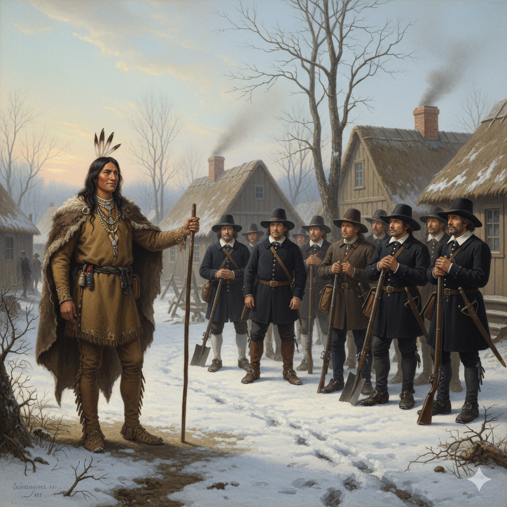 Samoset greeting the Pilgrims