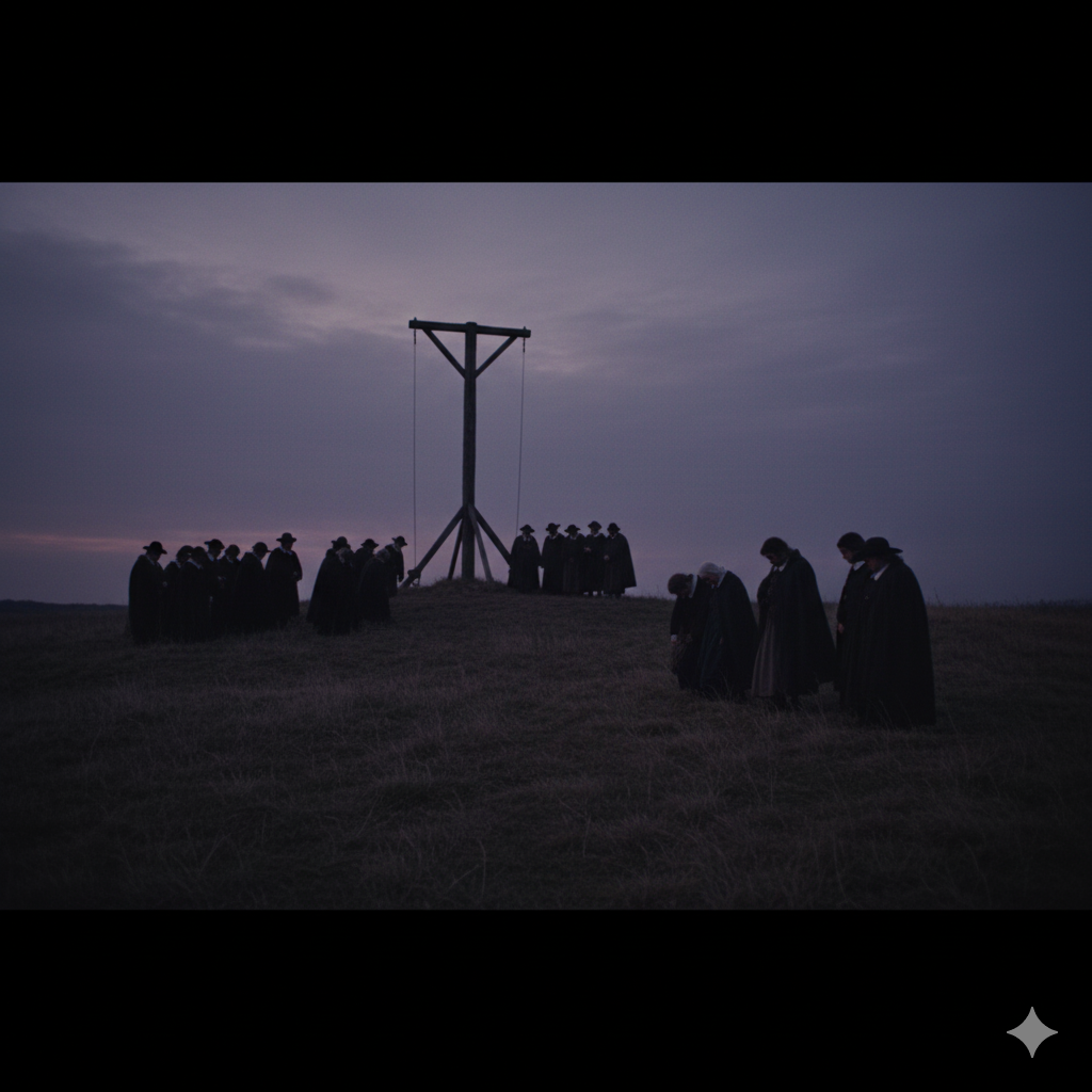 Silhouettes of people gathered on a lonely hill against a purple sky
