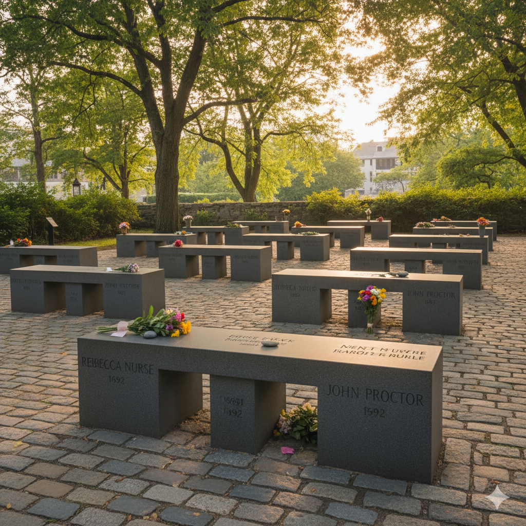 Stone benches engraved with the names of the victims