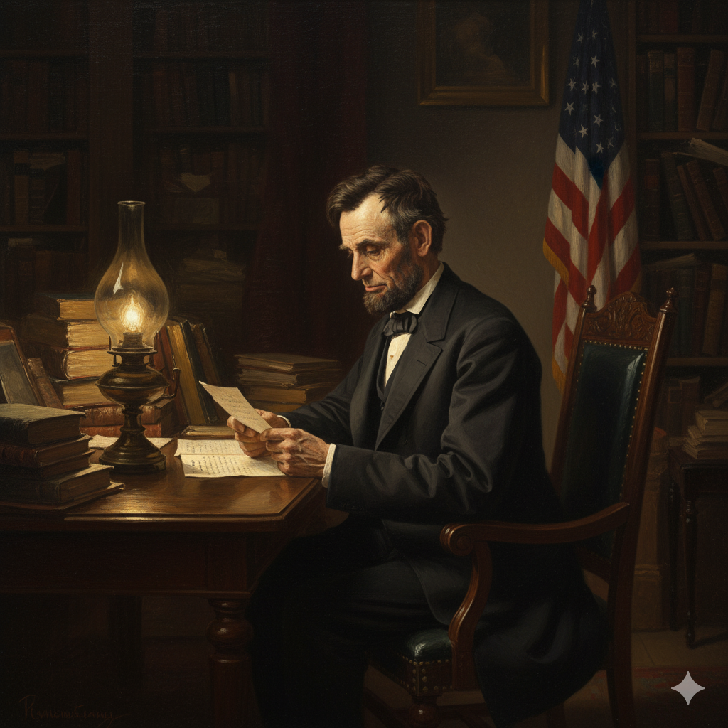 Lincoln reading the letter