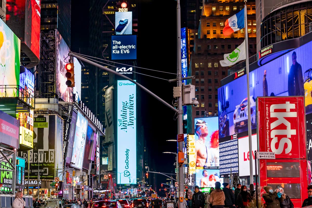Modern city illuminated at night