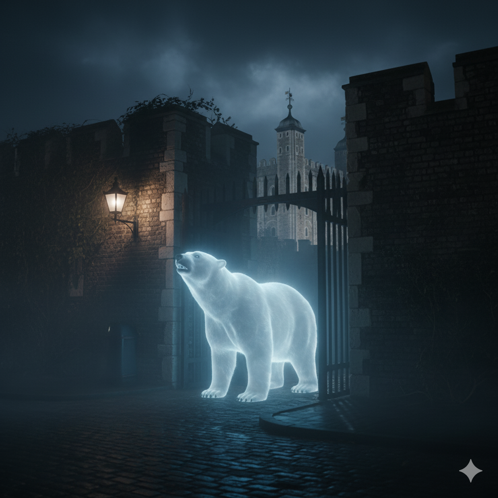 A pale glowing bear near the Tower's old menagerie gate