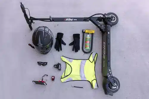Diagram showing proper safety gear for e-bike riding