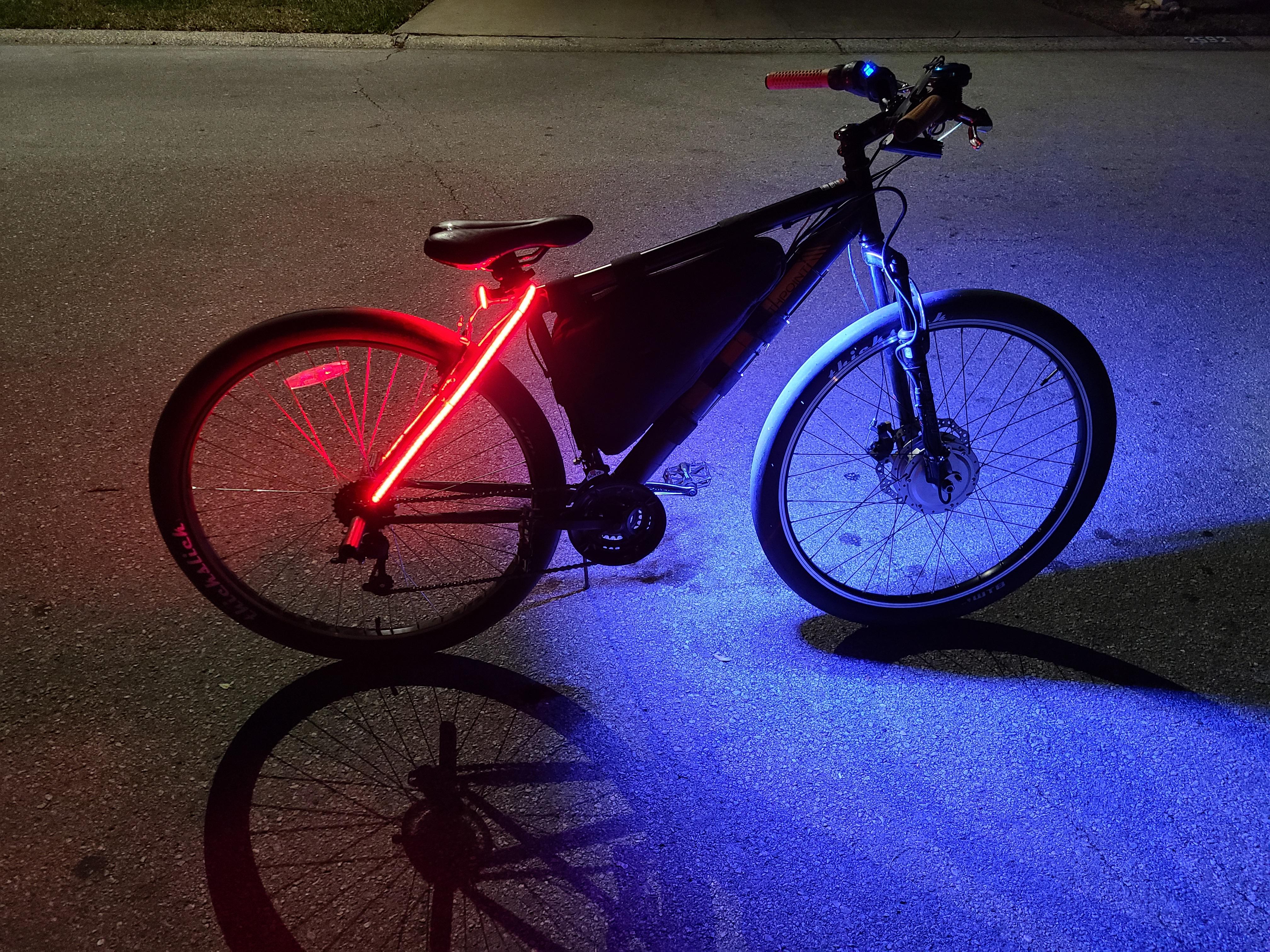 E-bike with lights and reflectors at night