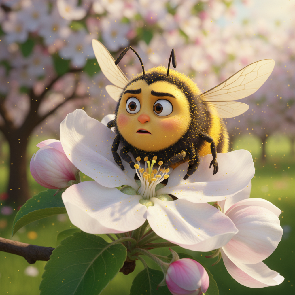 A lonely apple blossom waiting for pollinators