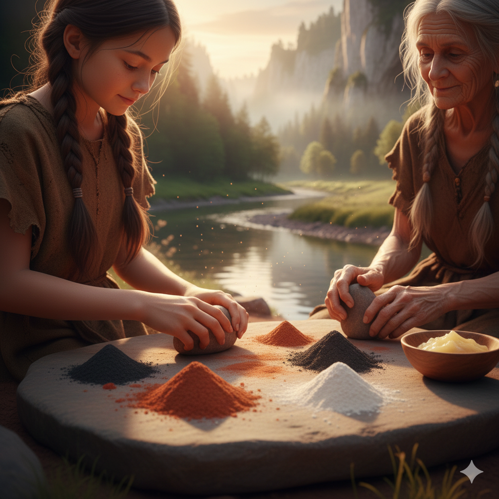 Grinding minerals on a flat stone