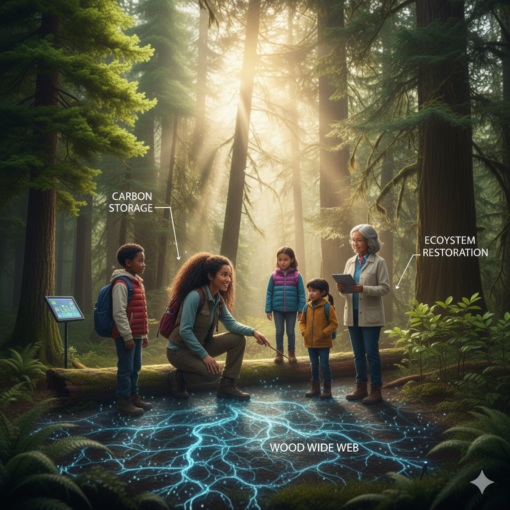 Dr. Nia teaching children about forest ecology