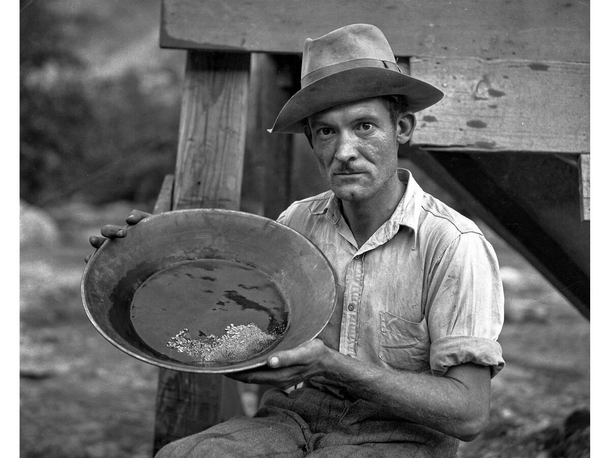 1932 gold miner panning in San Gabriel Canyon