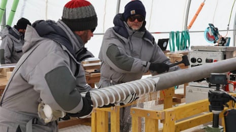 Scientists at Antarctic research station drilling ice cores