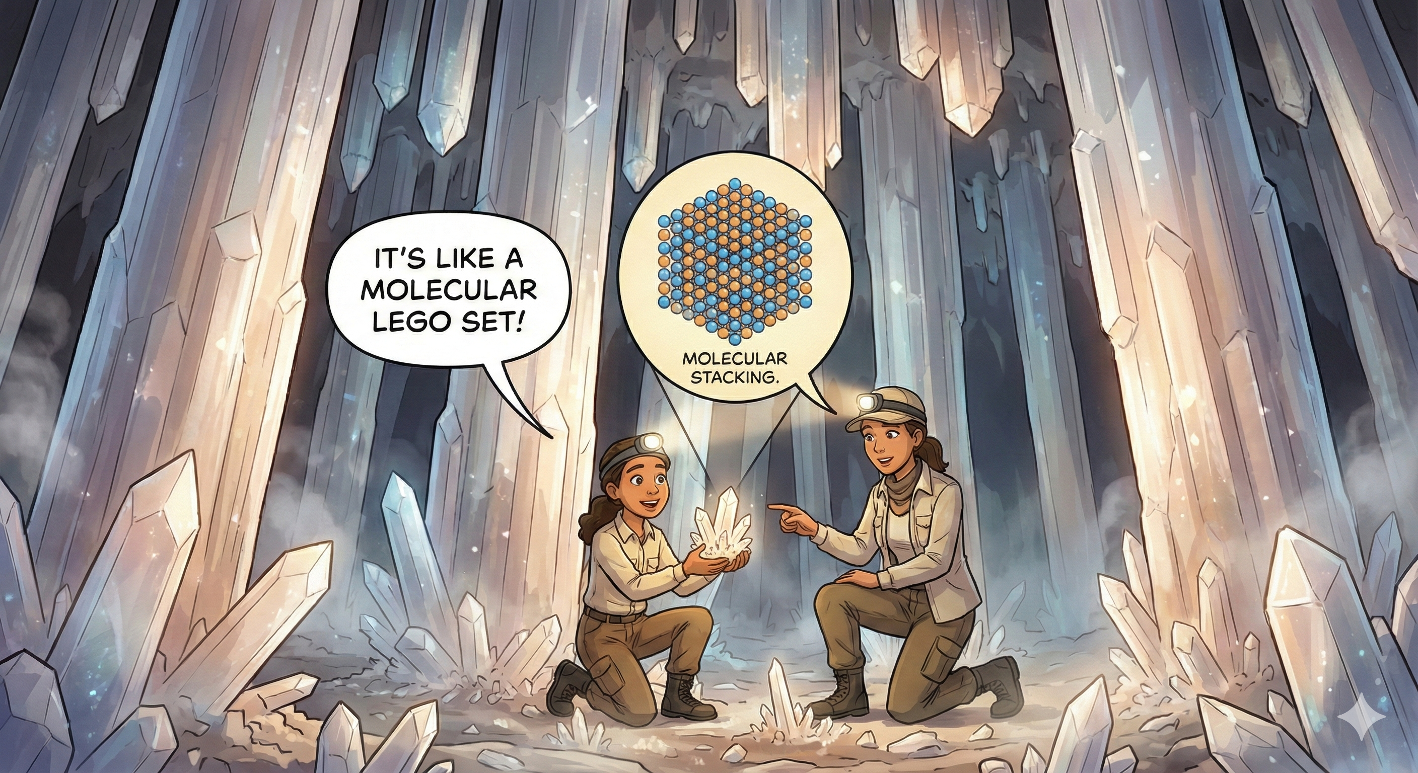 Huge quartz crystal vibrating with blue light waves