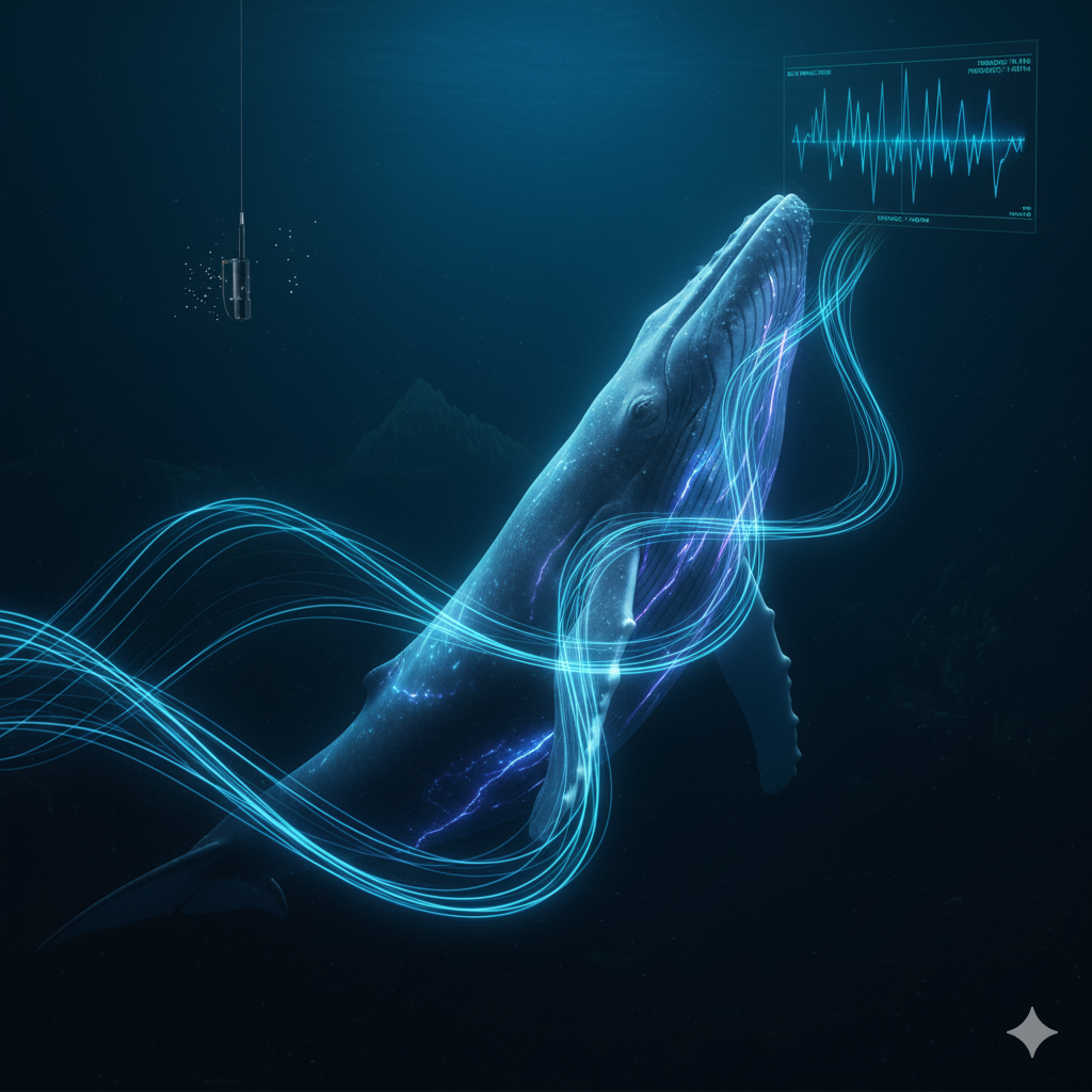 Blue whale singing in the deep ocean