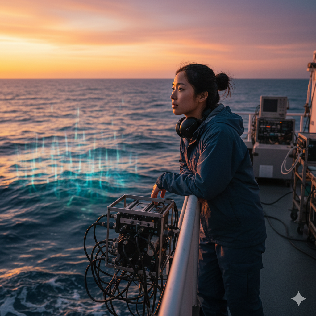 Lani Okimoto on the research vessel