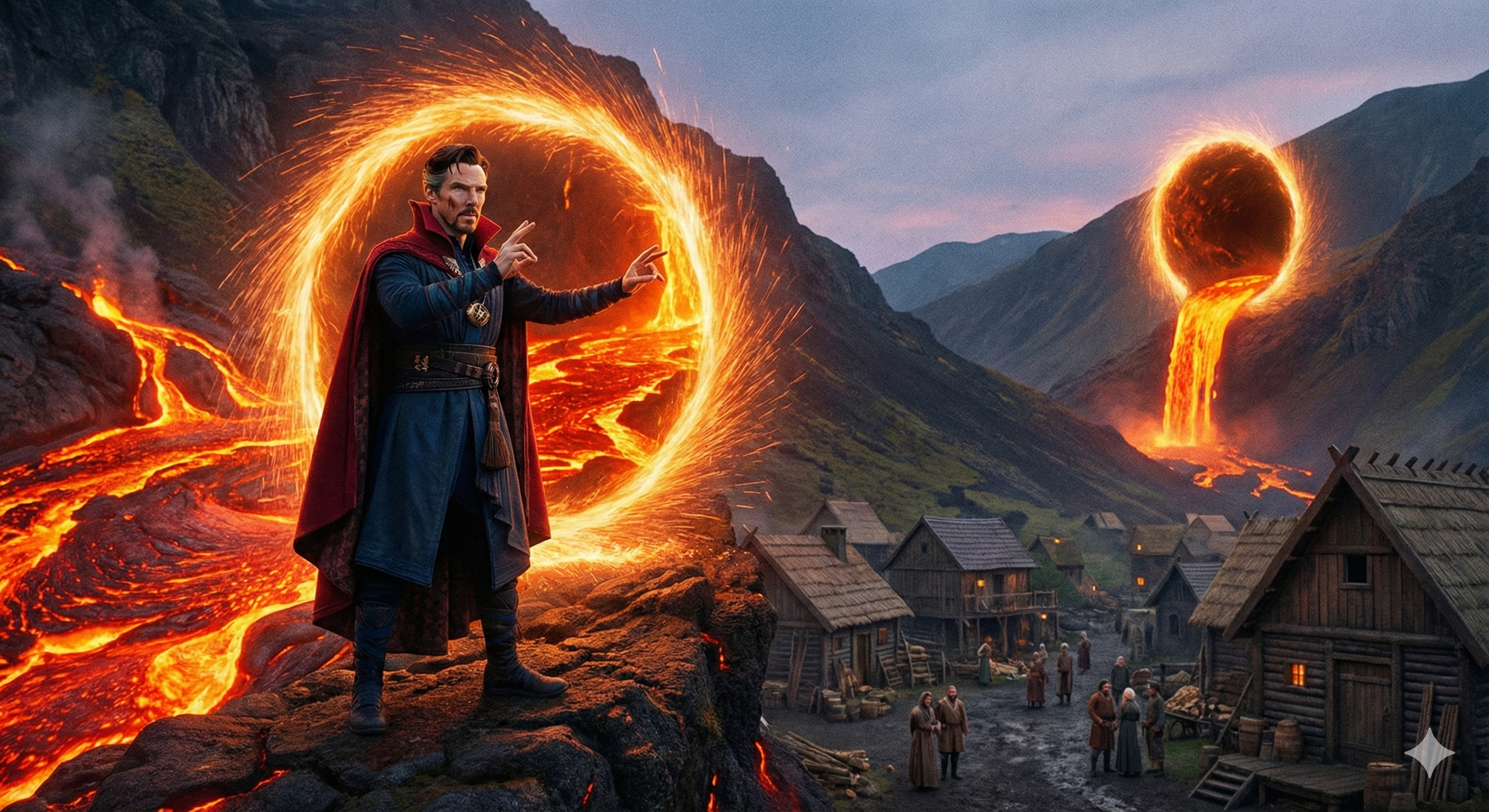 Doctor Strange redirecting lava with portals