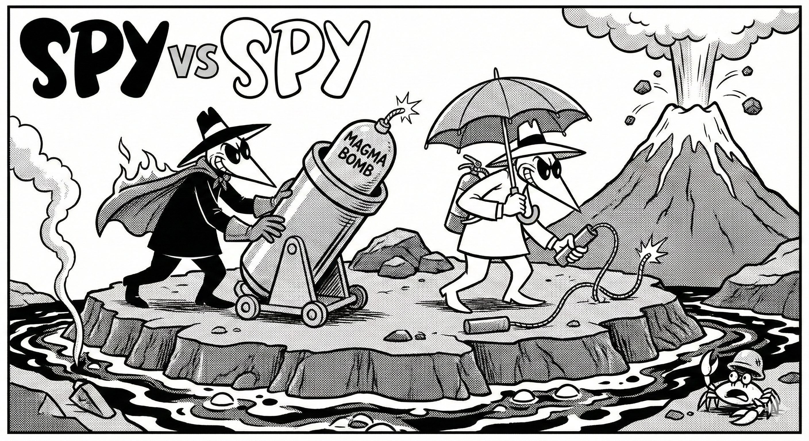 Spy vs Spy volcano cartoon