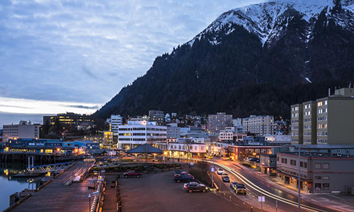 Juneau, Alaska surrounded by mountains